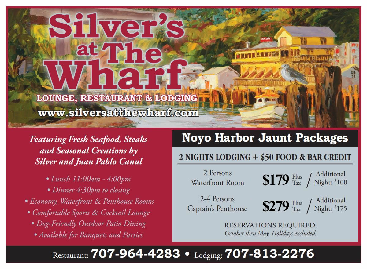 juant-package-2021  Silvers on the Wharf Restaurant and Hotel on the water in Fort Bragg CA